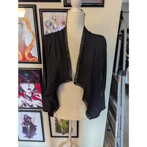 Kensie Girl Black Cardigan w Faux Leather Panels Sz L